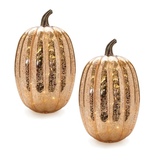 95486DS 9.5 x 16.5 in. Glass 3 AA Batteries Not Included LED Pumpkin, Orange - Set of 2